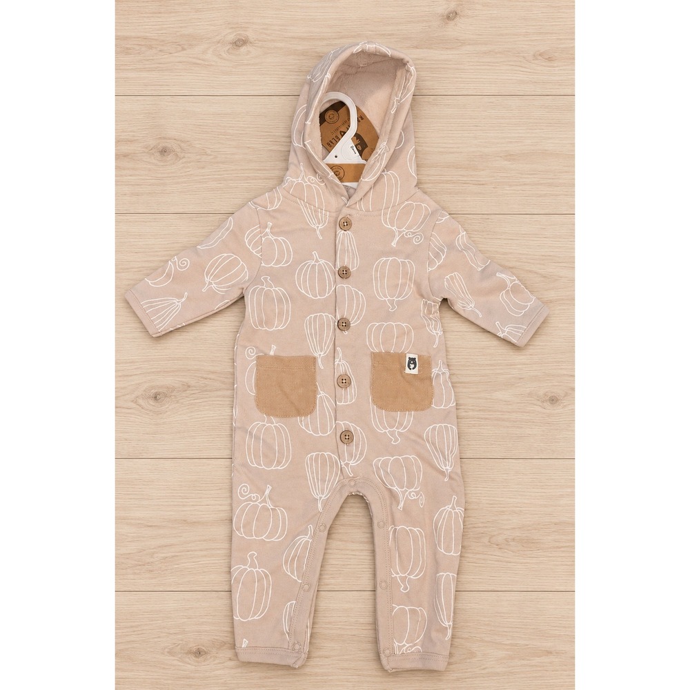 Rabbit + Bear Organic Cotton Hooded Pumpkin Romper Tan 0-3M NWT